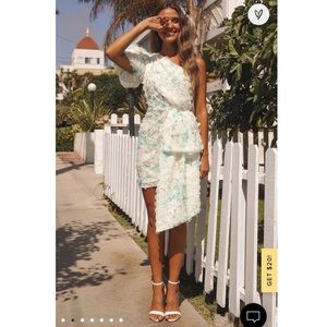 Nala White Floral One Shoulder Puff Sleeve